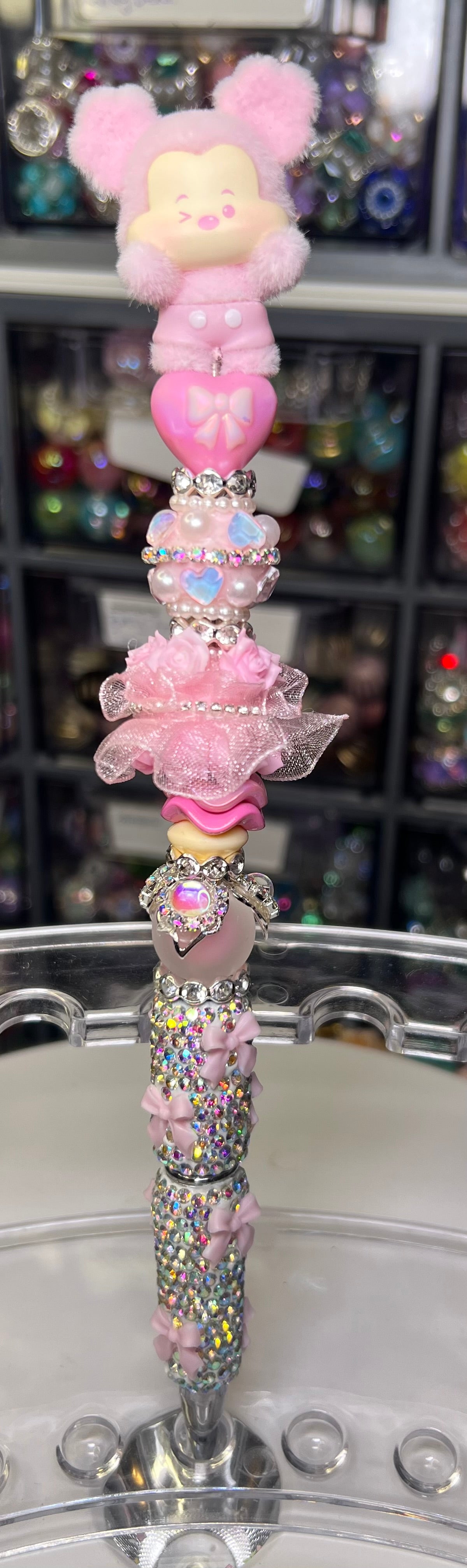 Character On Bow Rhinestone Pen & Pen Extender