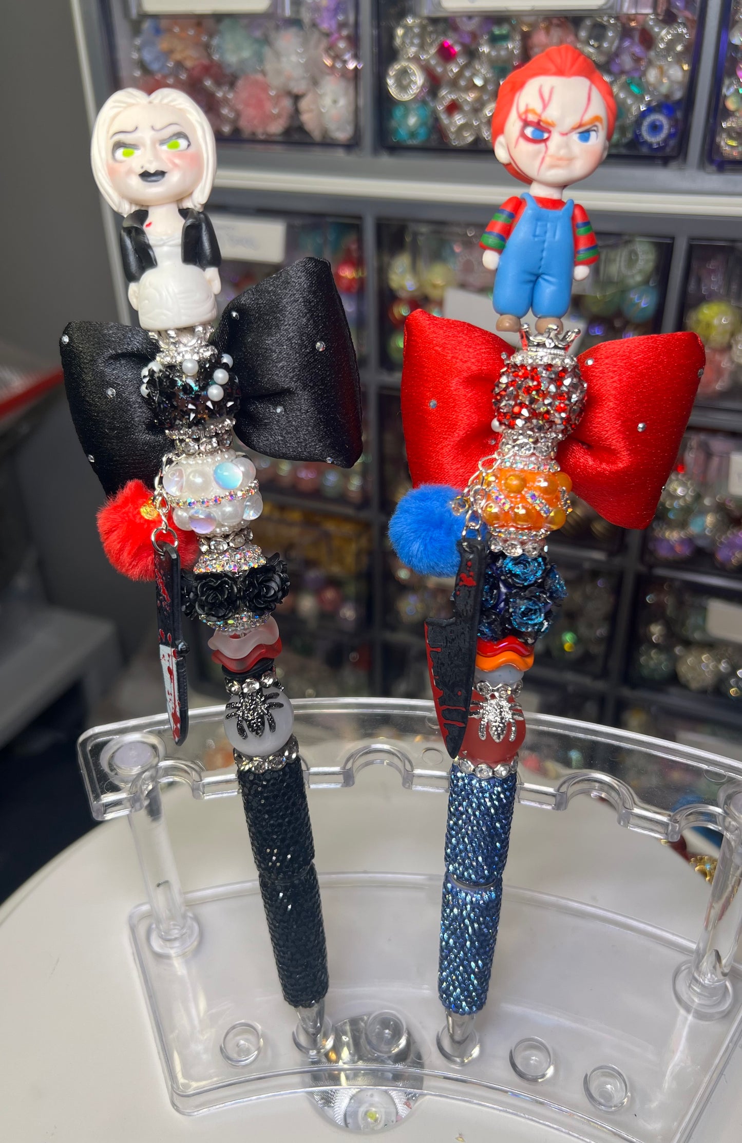 Clay Halloween Character’s on a Rhinestone Pen, LargeExtender, Bow & Charms.
