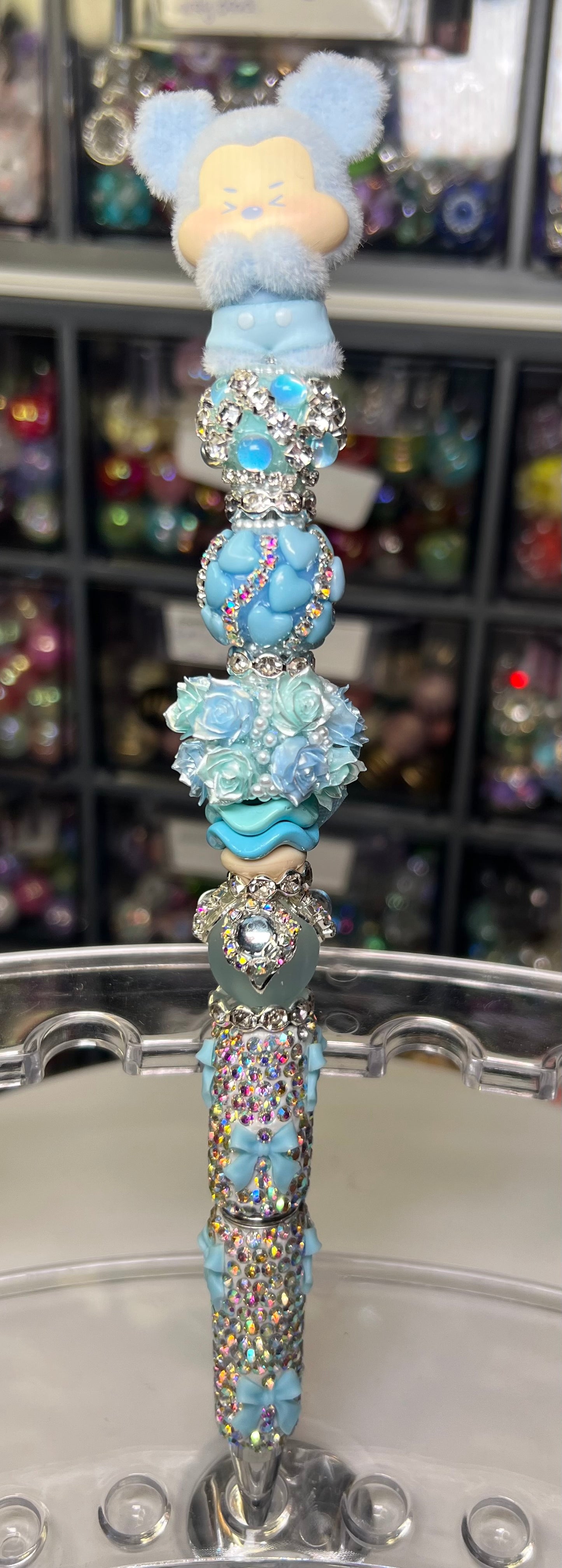Character On Bow Rhinestone Pen & Pen Extender