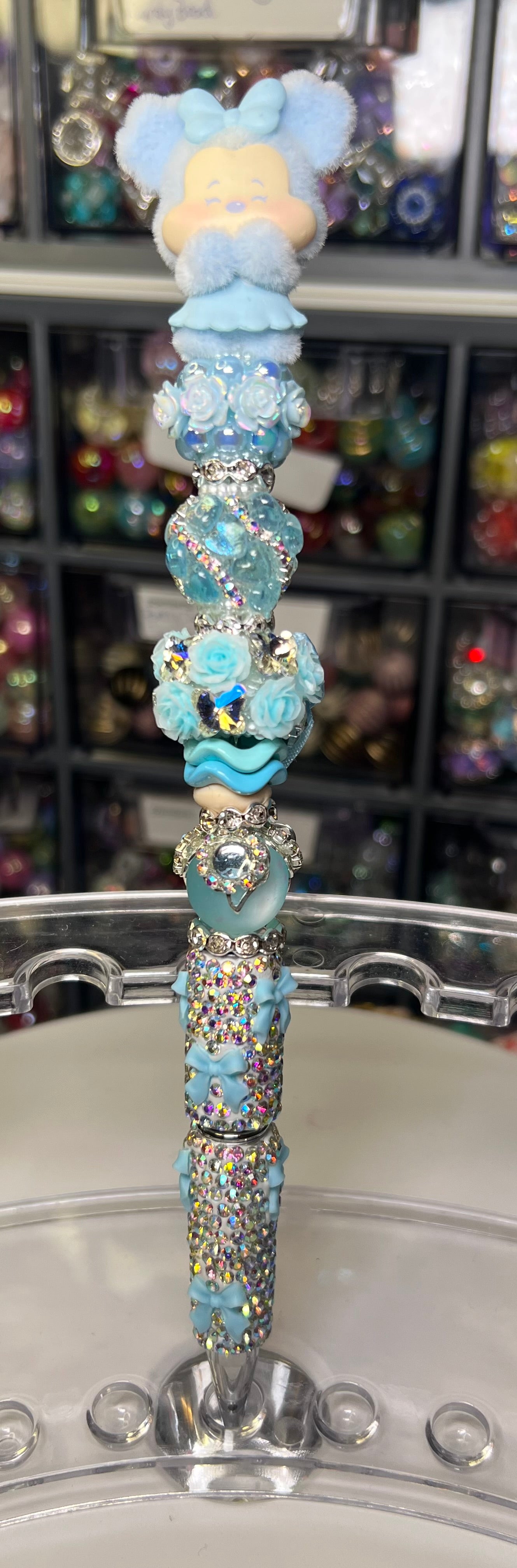 Character On Bow Rhinestone Pen & Pen Extender