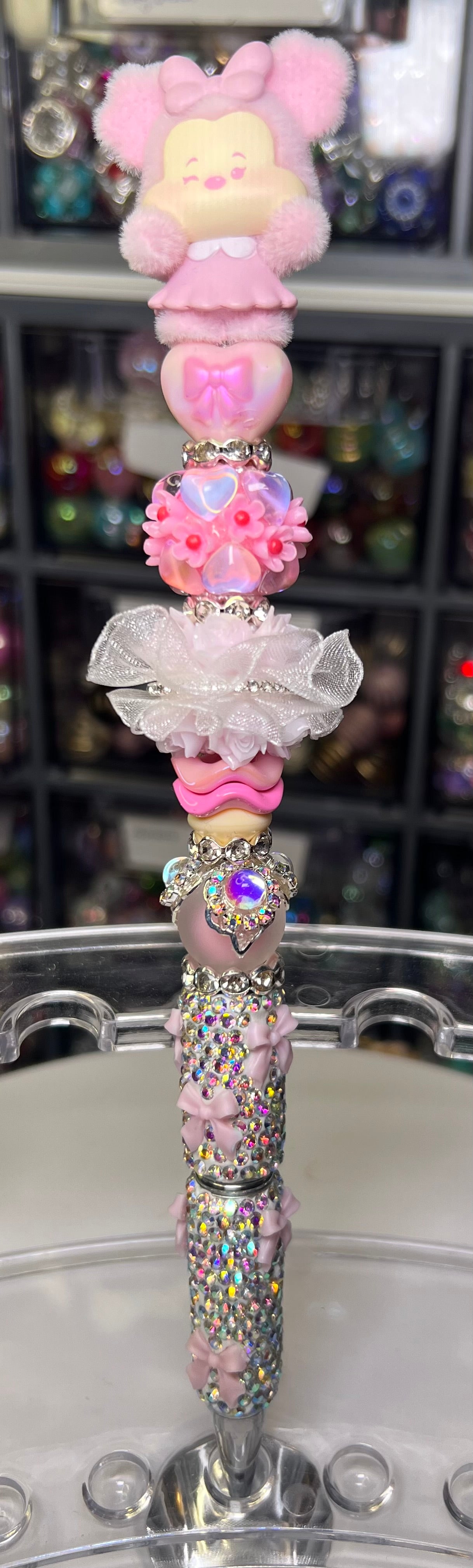 Character On Bow Rhinestone Pen & Pen Extender