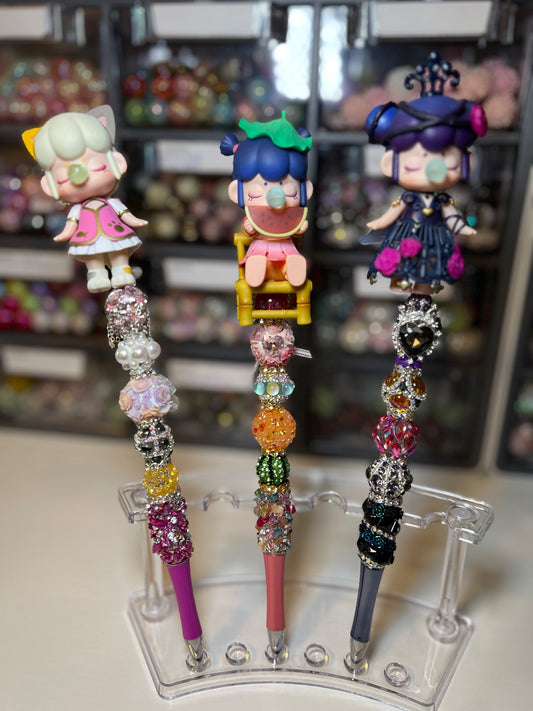 Beadable Fancy Character Pens with Pen Externder Bar